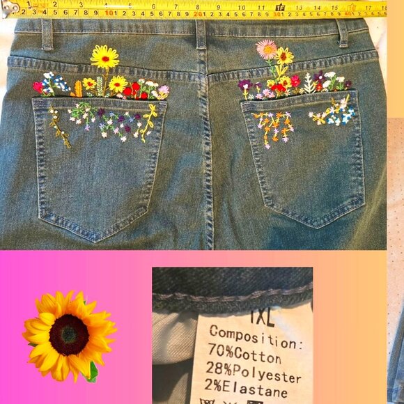 Unbranded Embroidered Wildflowers OD Bootcut Jeans - Picture 1 of 5